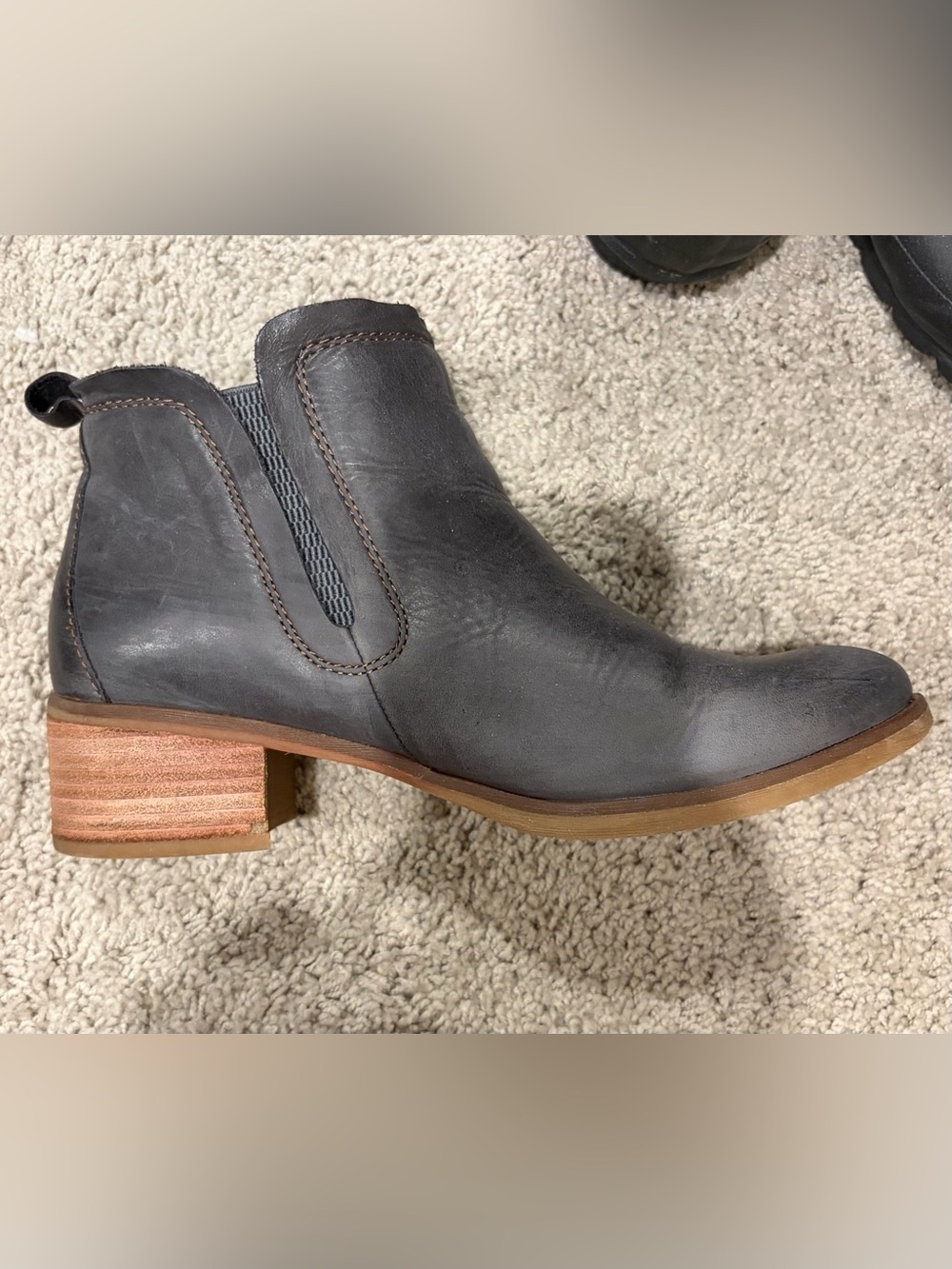 Women's Gray-Black Leather Ankle Boot with low Stacked Heel
